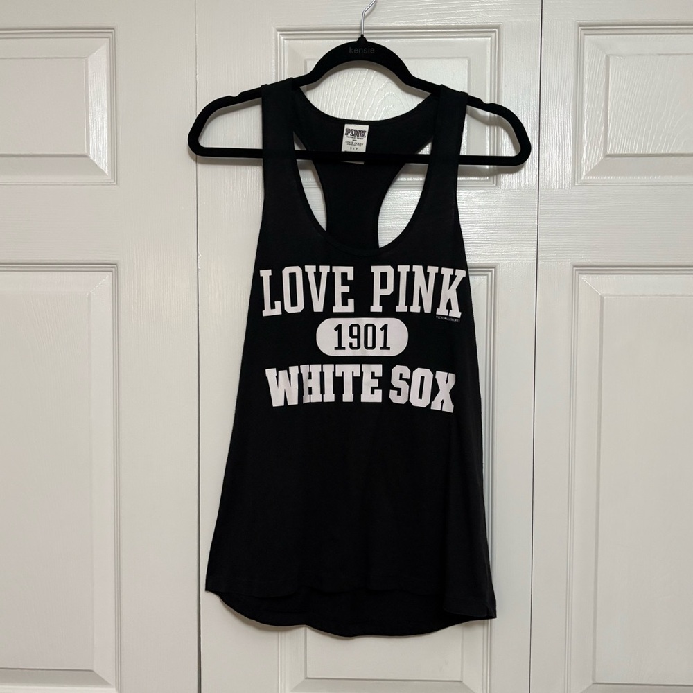 PINK Victoria's Secret Black and White Graphic White Sox Tank